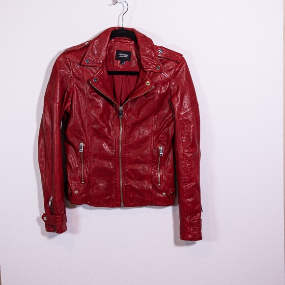 Lamarque Jackets & Blazers - Lamarque Lambskin Red Moto Genuine Leather Jacket - Women